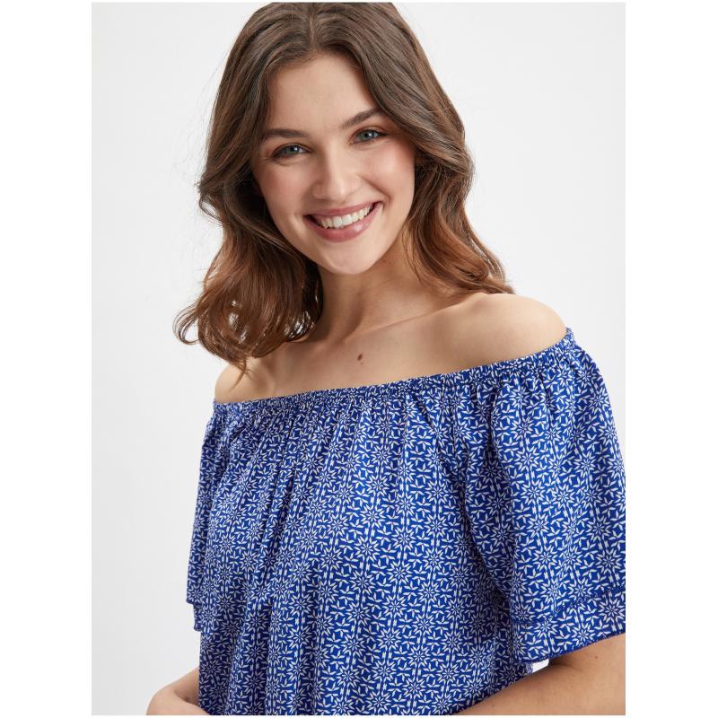 Modrá dámská vzorovaná halenka