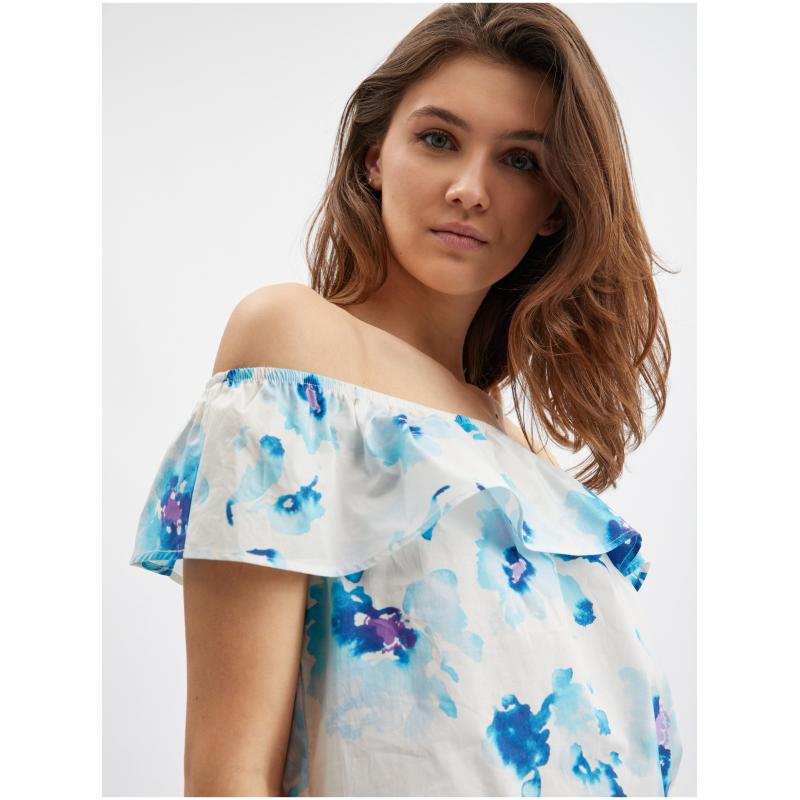 Modro-bílá dámská květovaná halenka