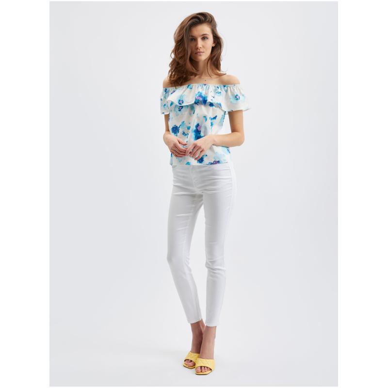 Modro-bílá dámská květovaná halenka