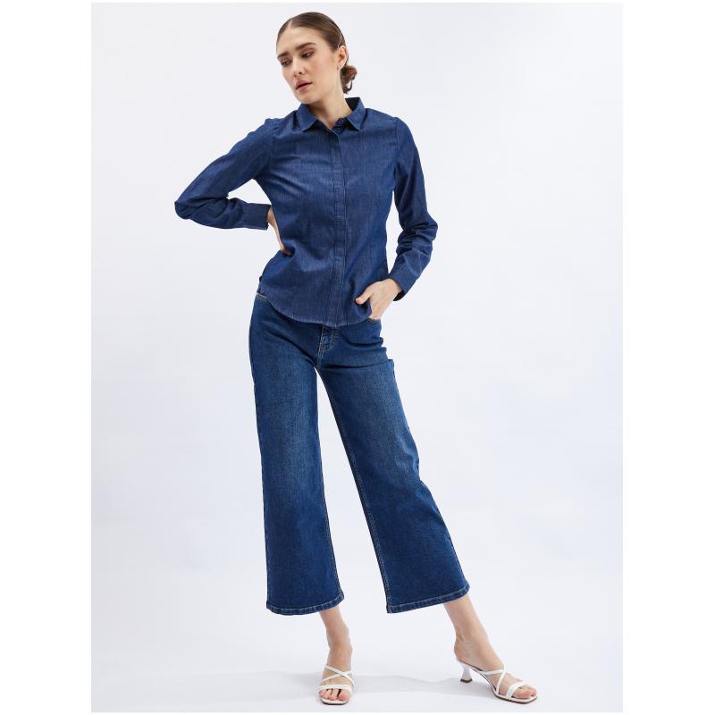 Tmavě modrá dámská džínová košile
