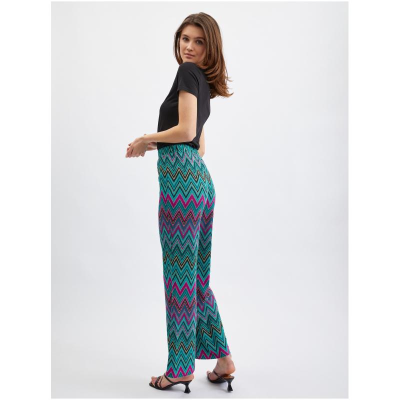 Ružovo-zelené dámske nohavice so vzorom