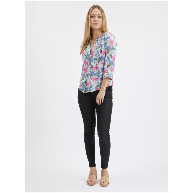 Világoskék női virágos blúz