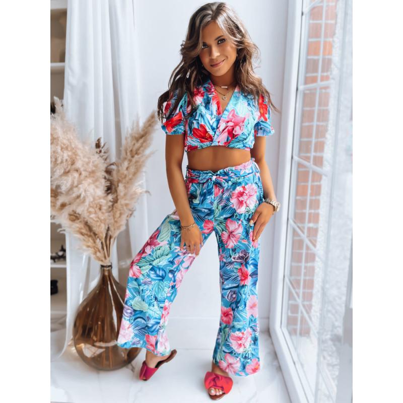 Női mintás felső FLOWER BOOM türkizkék