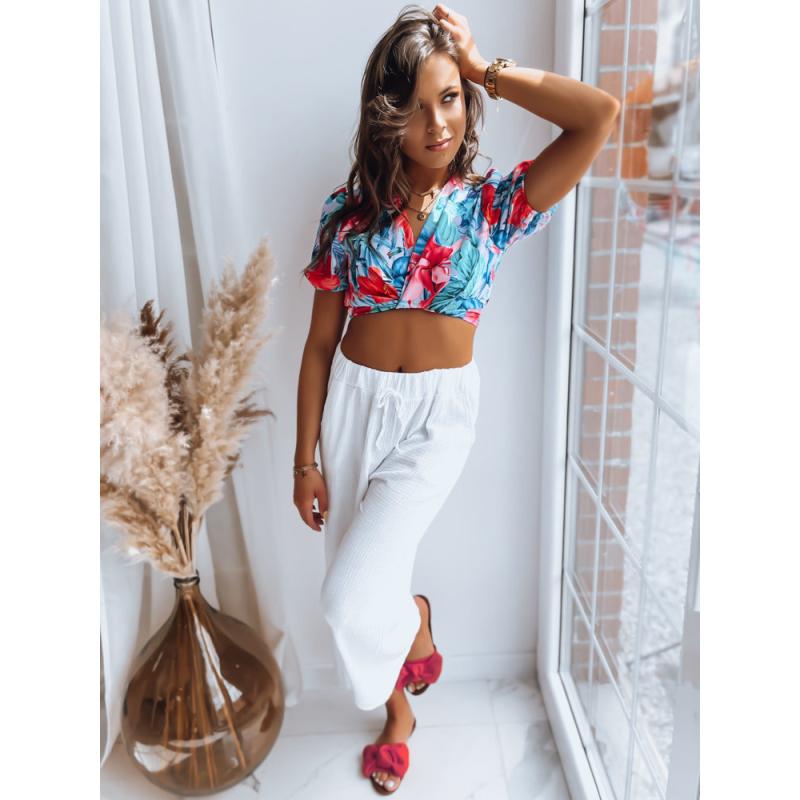 Női mintás felső FLOWER BOOM türkizkék