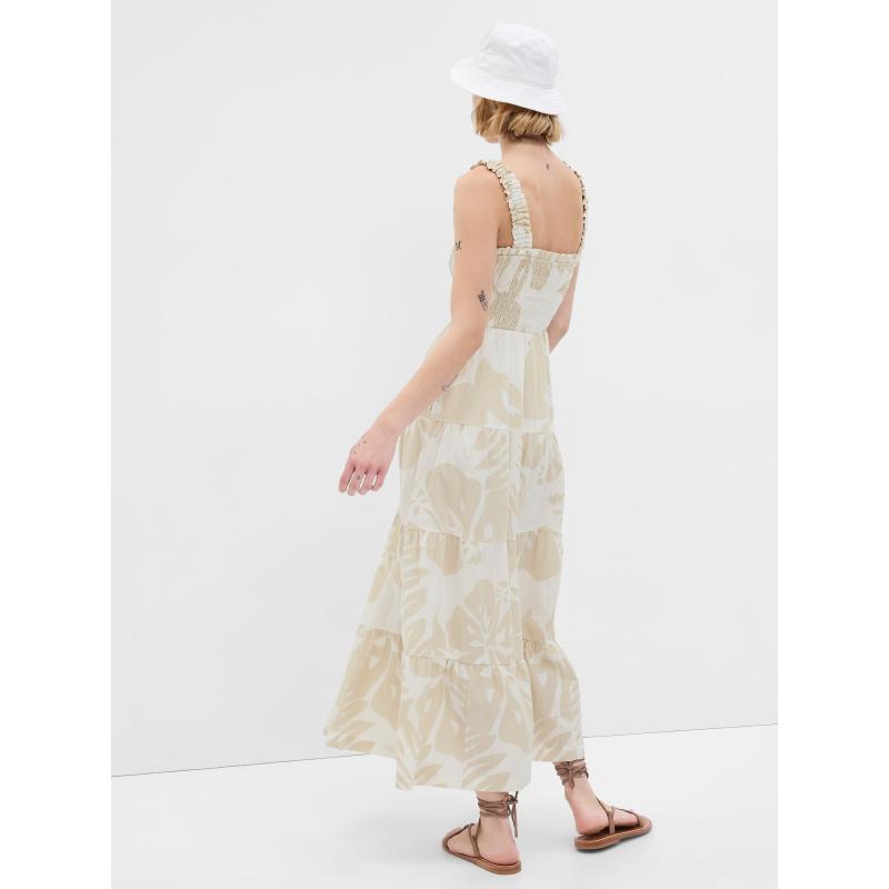 Ľanové kvetinové maxi šaty