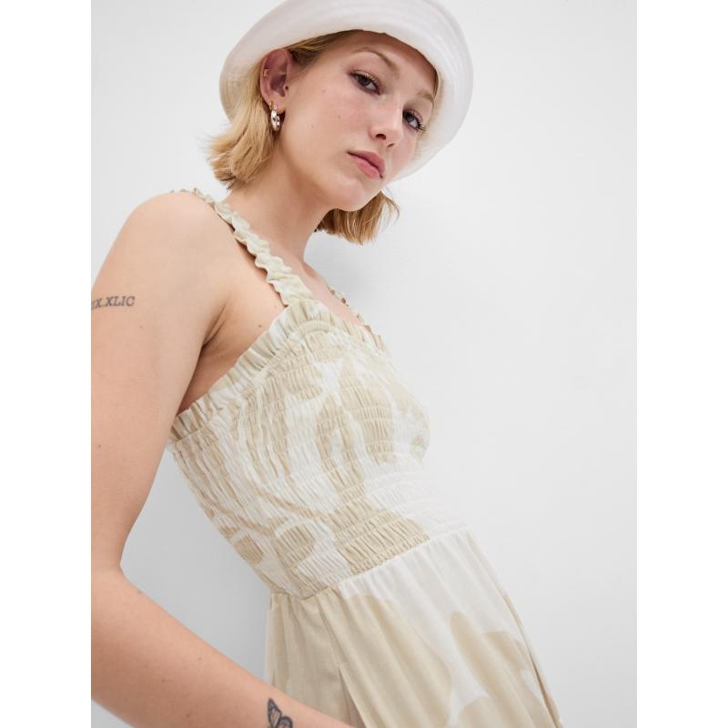 Ľanové kvetinové maxi šaty