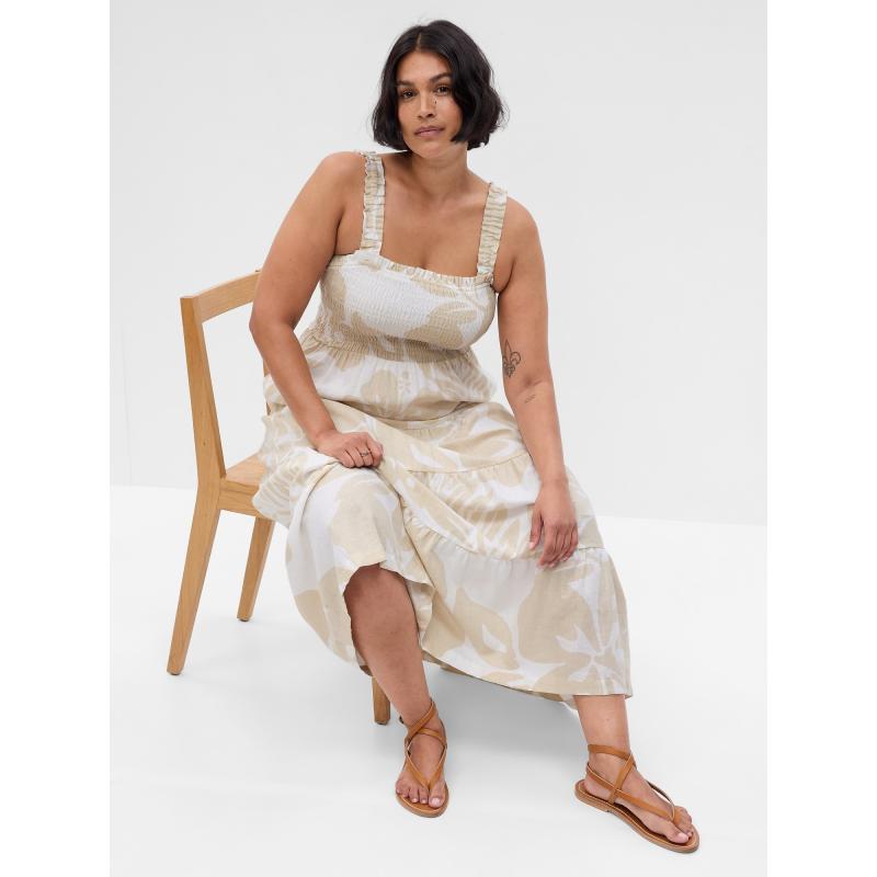 Ľanové kvetinové maxi šaty