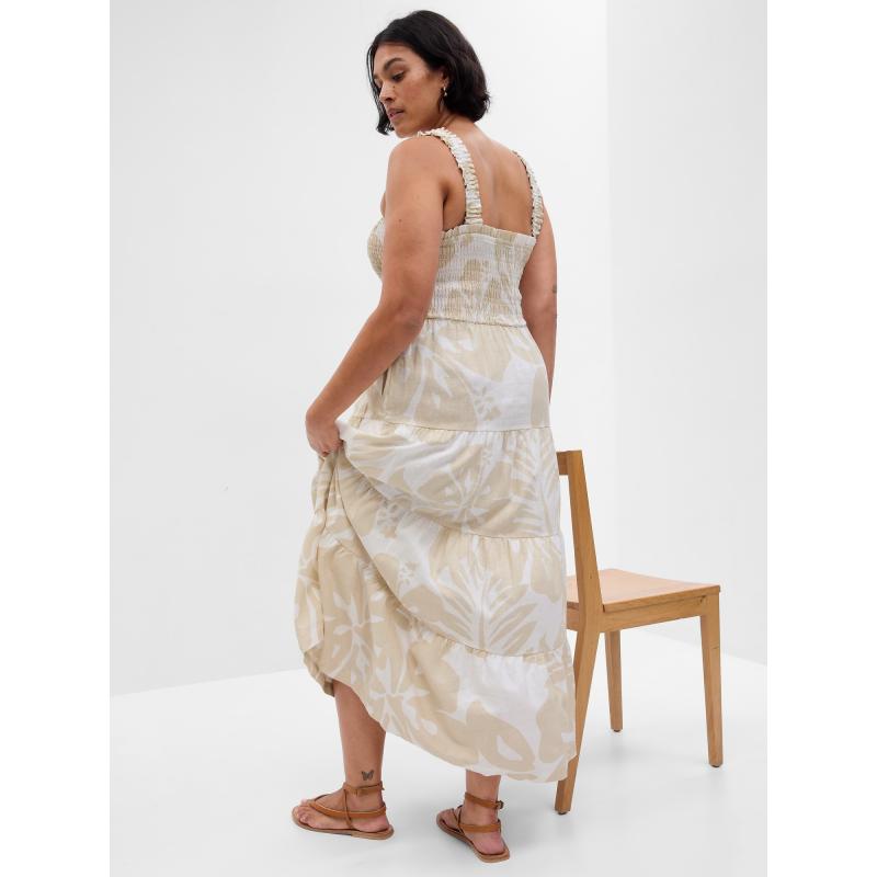 Ľanové kvetinové maxi šaty