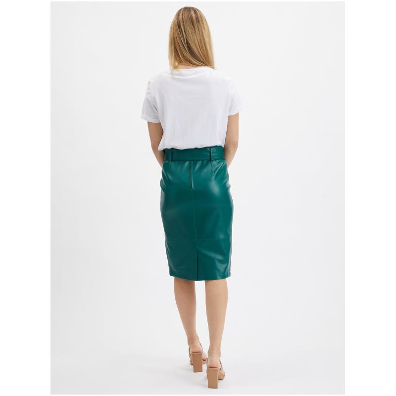 Zelená dámska puzdrová koženková sukňa