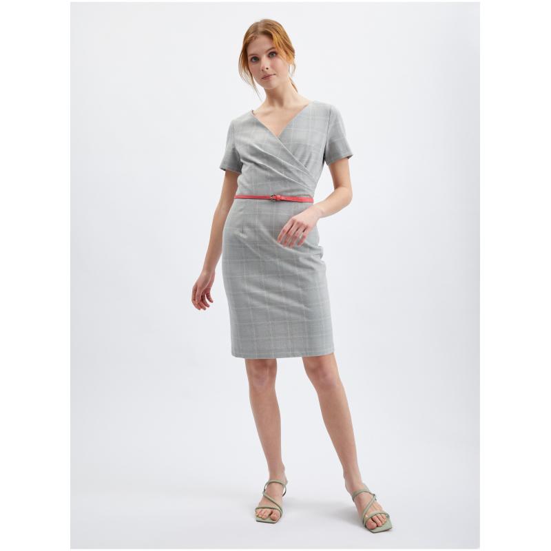 Šedé dámské kostkované pouzdrové šaty
