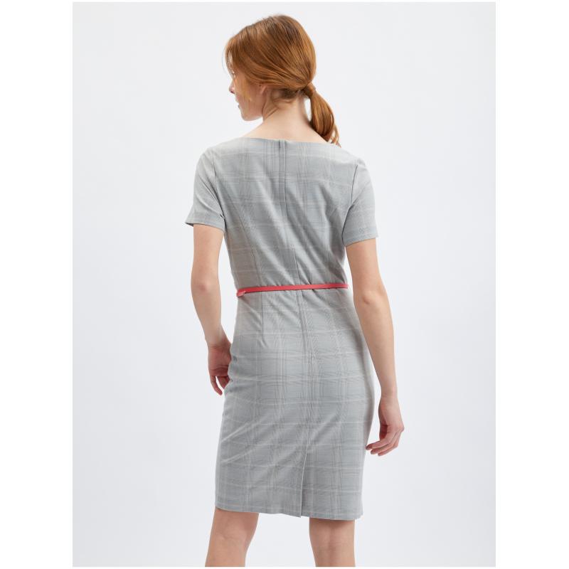 Šedé dámské kostkované pouzdrové šaty