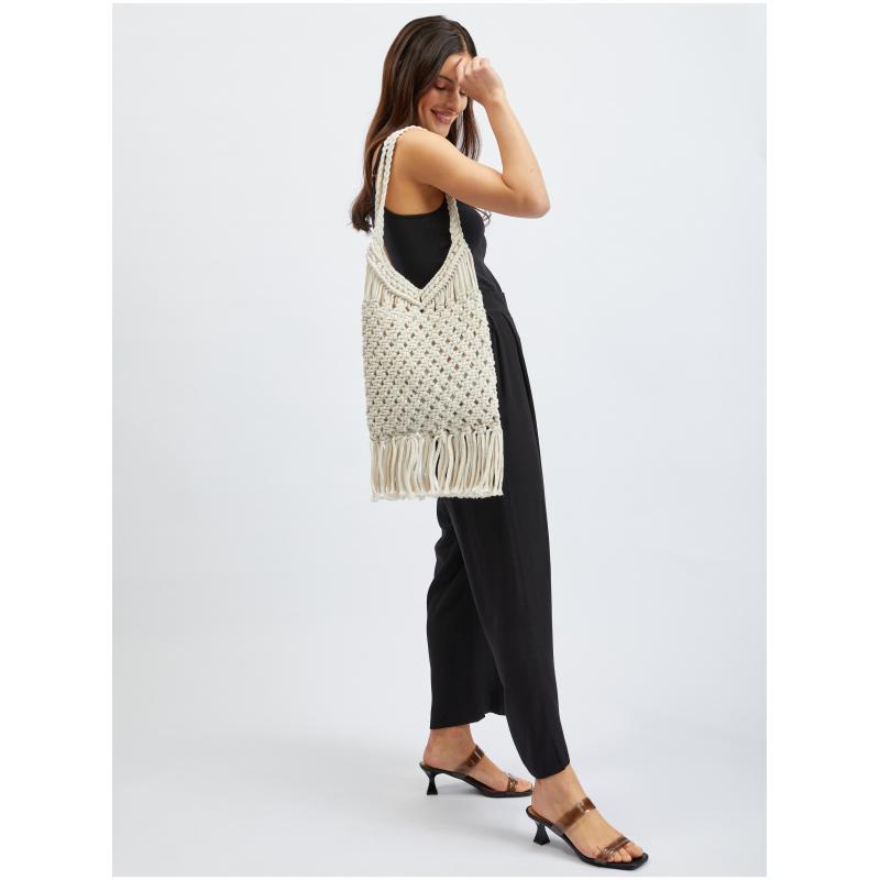 Bílá dámská pletená taška s ozdobným detailem