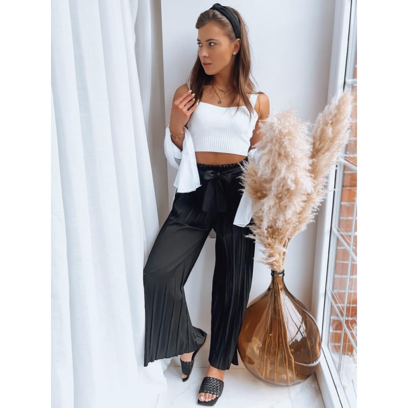 Női pliszírozott nadrág RUFFLES fekete