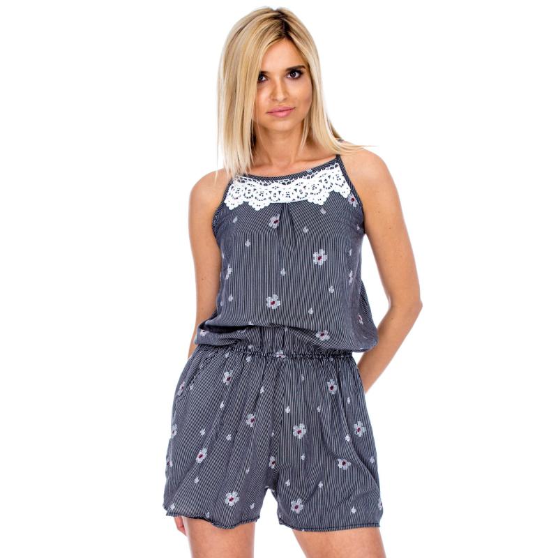 Dámský overal s jemnými proužky DOROTA černý  