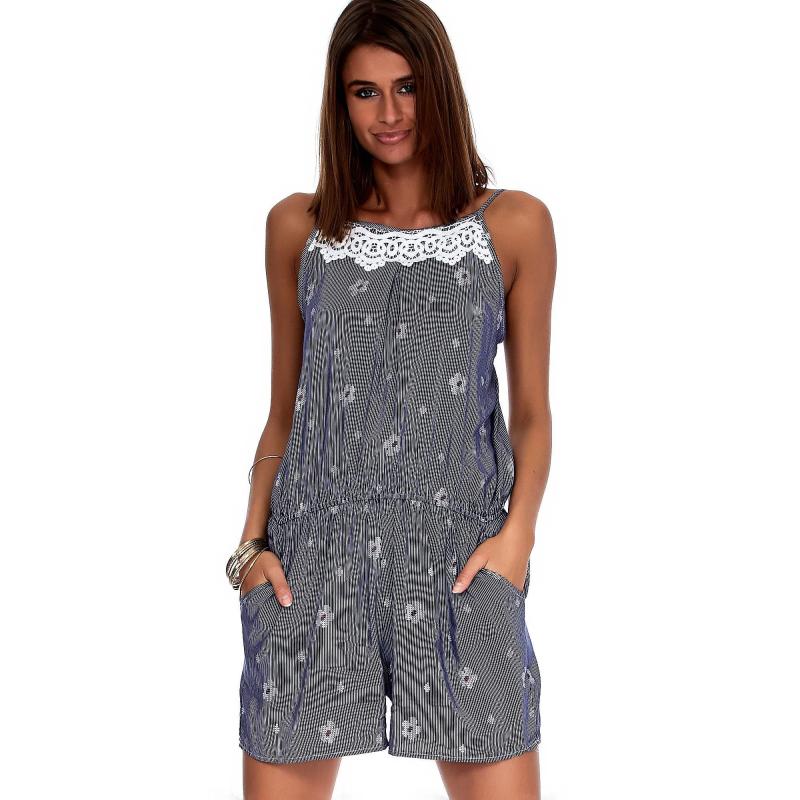 Dámský overal s drobnými proužky DOROTA námořnicky modrý 