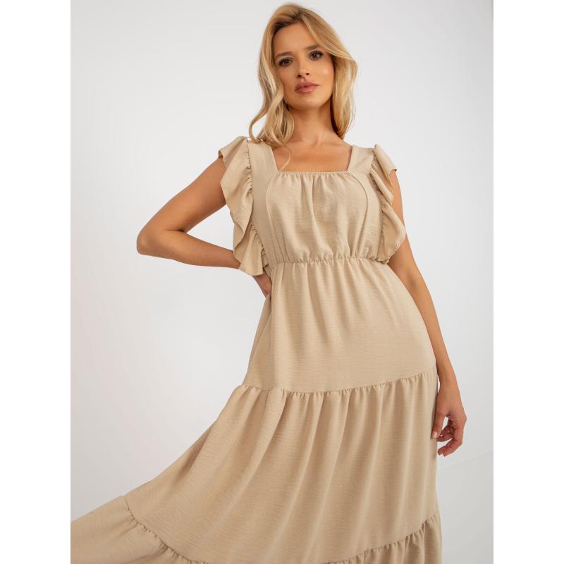 Női fodros ruha ZANETA sötétbézs színben
