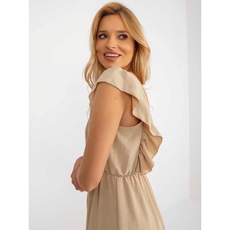 Női fodros ruha ZANETA sötétbézs színben