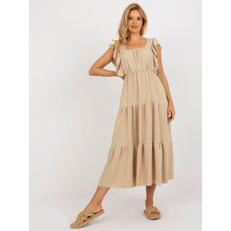 Női fodros ruha ZANETA sötétbézs színben