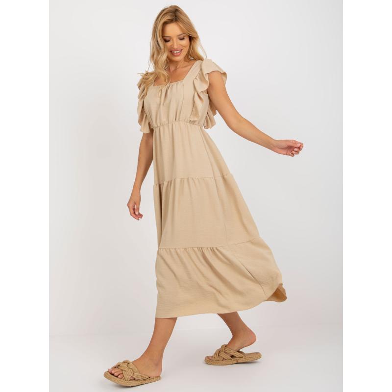 Női fodros ruha ZANETA sötétbézs színben