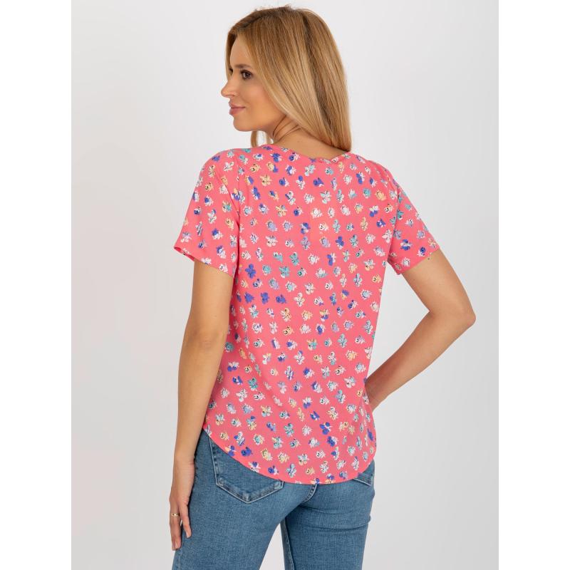 Dámska blúzka s potlačou a okrúhlym výstrihom ETA koralová