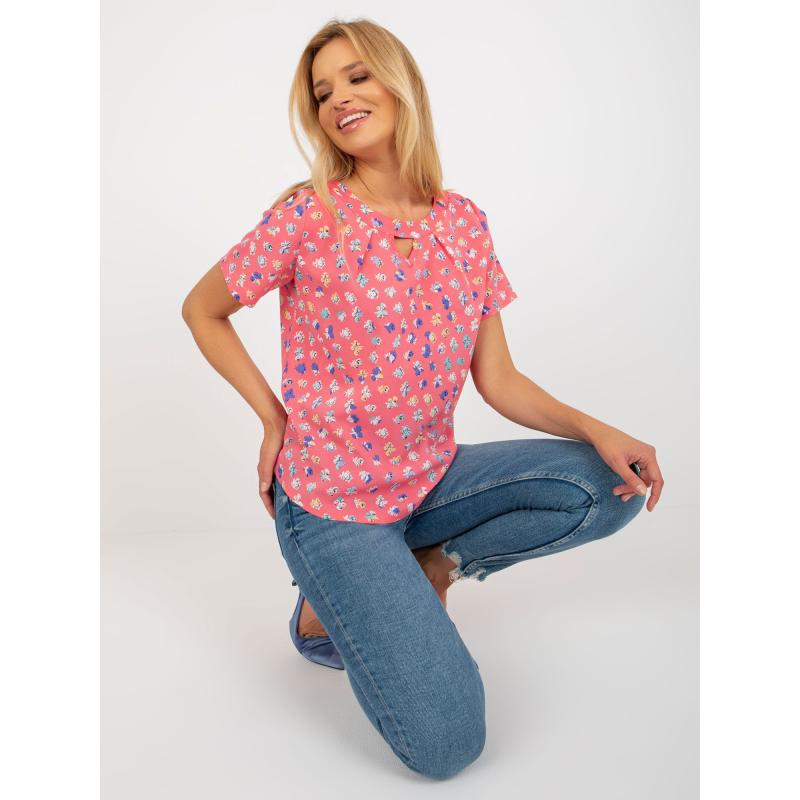 Dámska blúzka s potlačou a okrúhlym výstrihom ETA koralová