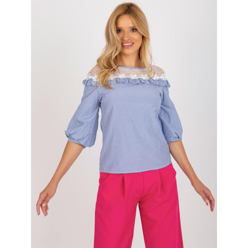 Dámska blúzka so šnurovaním SLAVA modrá a biela