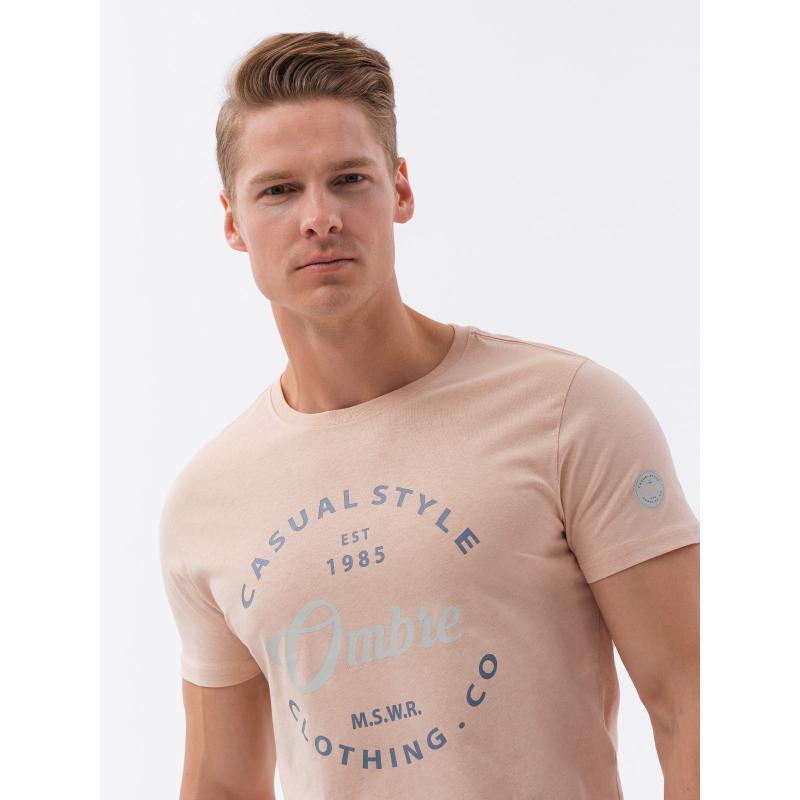 Pánské bavlněné tričko s potiskem světle růžové V3 S1752