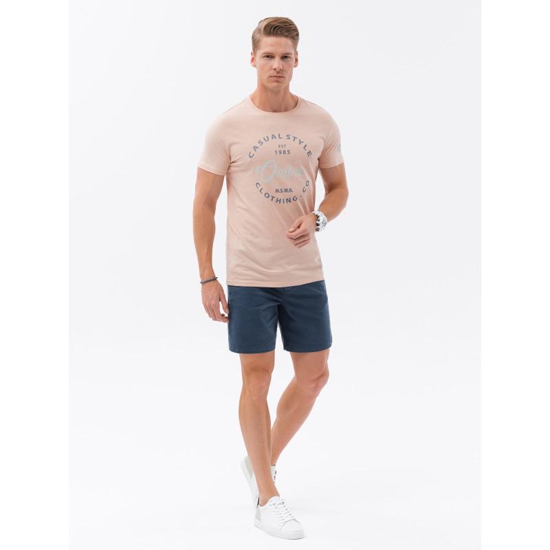 Pánske bavlnené tričko s potlačou svetloružové V3 S1752