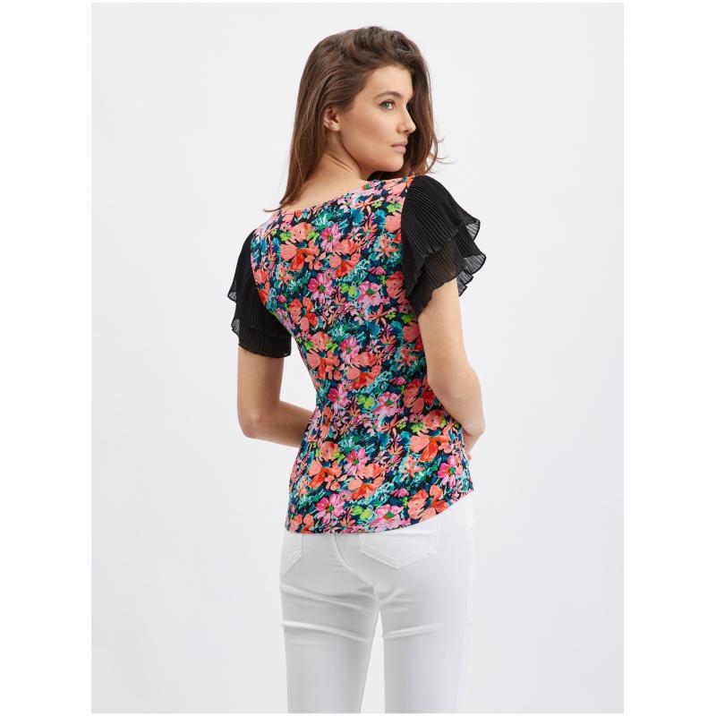 Modro-černá dámská květovaná halenka