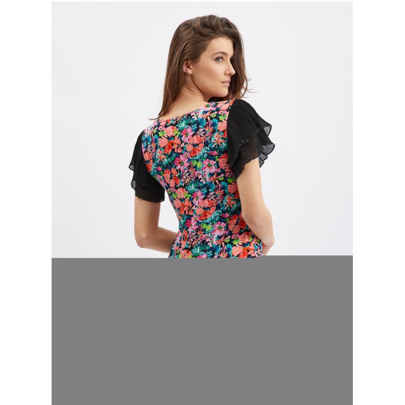 Modro-černá dámská květovaná halenka
