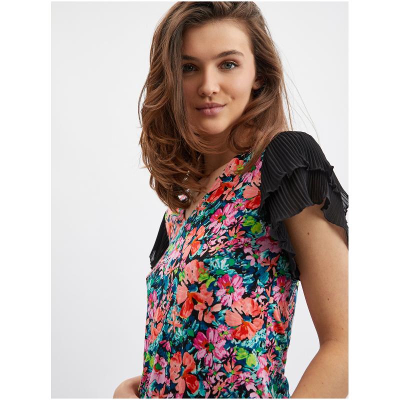 Modro-černá dámská květovaná halenka
