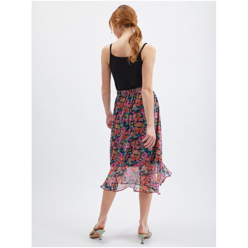 Červeno-černá květovaná sukně