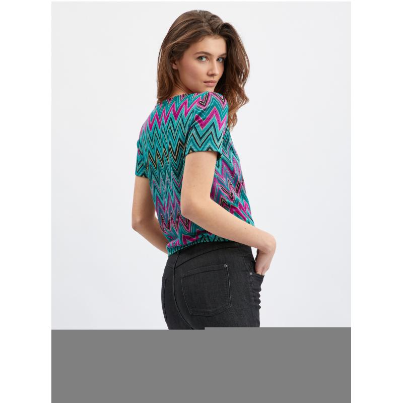 Růžovo-zelené dámské vzorované tričko