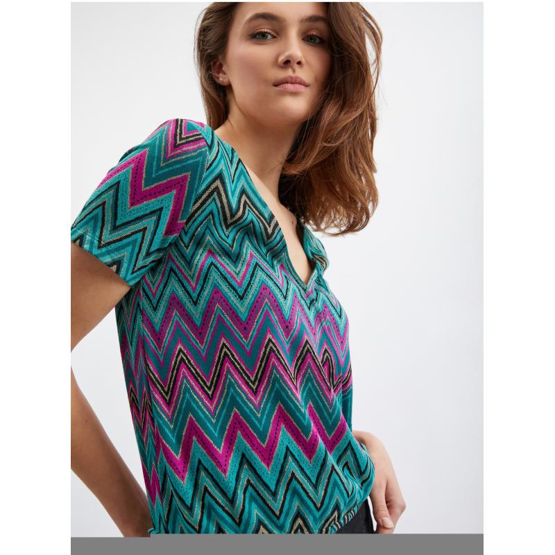 Růžovo-zelené dámské vzorované tričko