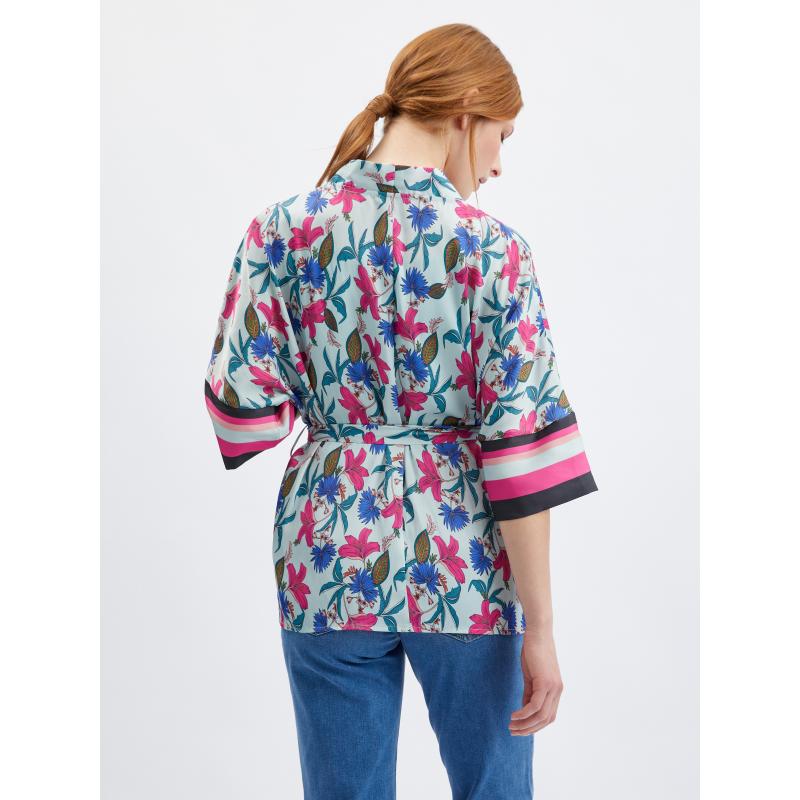 Svetlomodré dámske kvetinové kimono