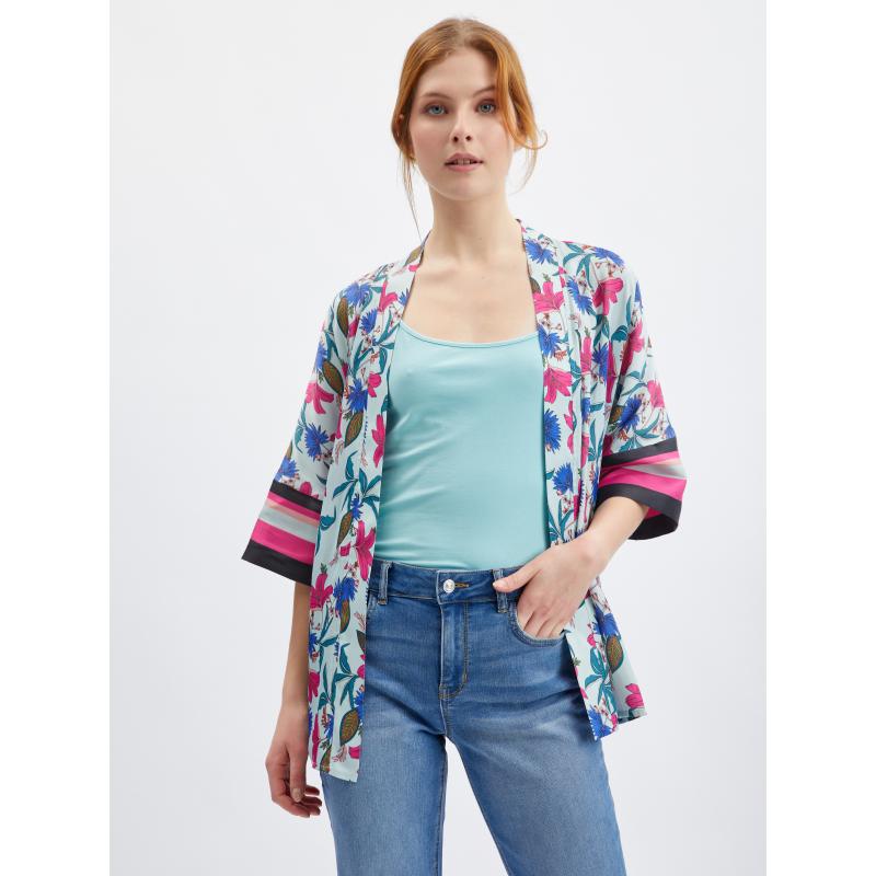 Svetlomodré dámske kvetinové kimono