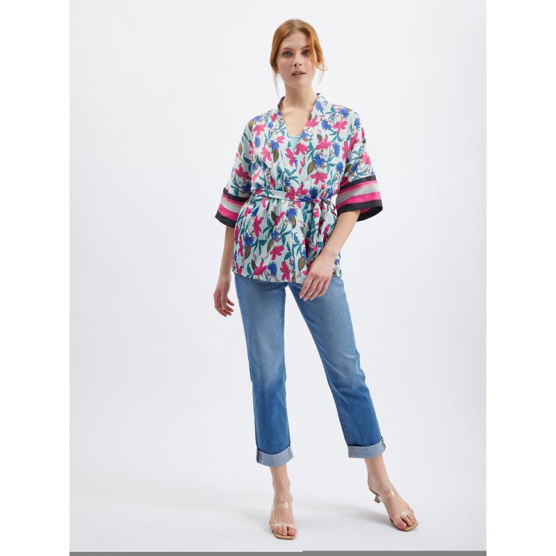 Svetlomodré dámske kvetinové kimono