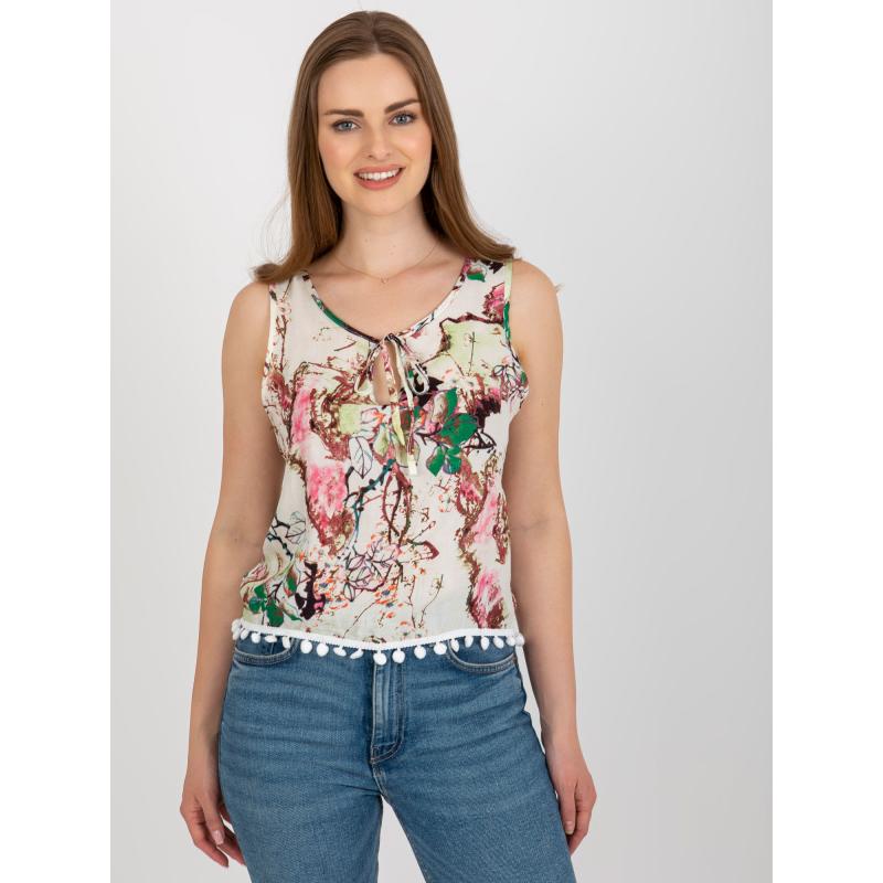 Dámská halenka s potiskem a zavazováním BRYA bílozelená 