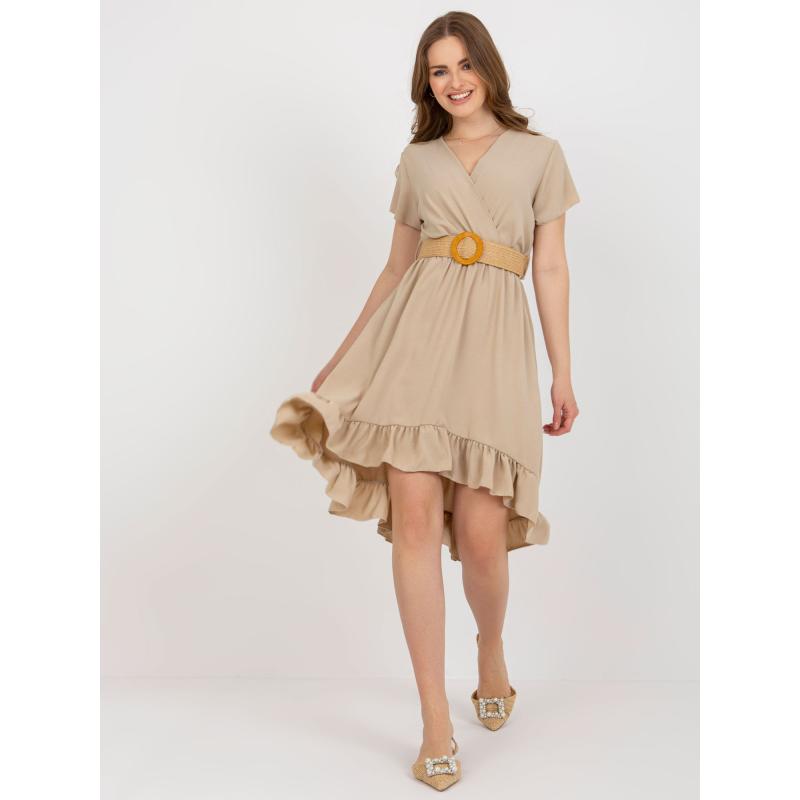 Dámské šaty s volánkem a páskem NEVILA béžové 