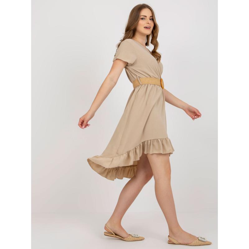 Dámské šaty s volánkem a páskem NEVILA béžové 