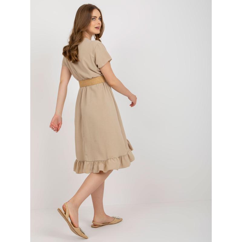 Dámské šaty s volánkem a páskem NEVILA béžové 