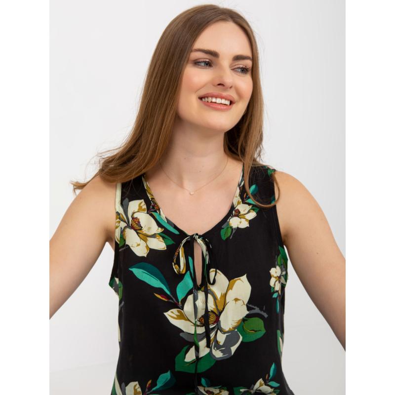 Dámská halenka bez rukávů letní květinová STU černá