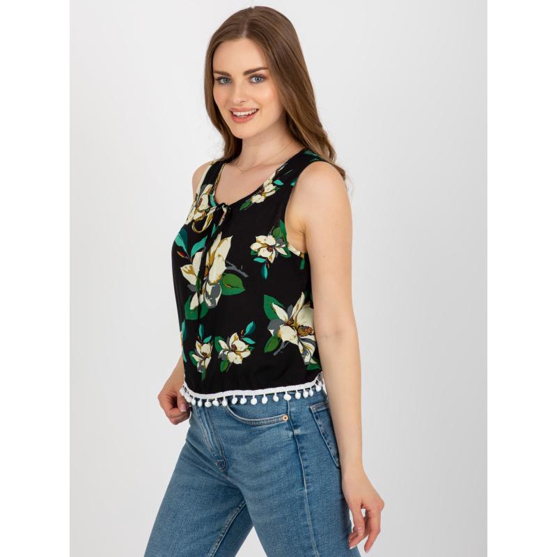 Dámská halenka bez rukávů letní květinová STU černá
