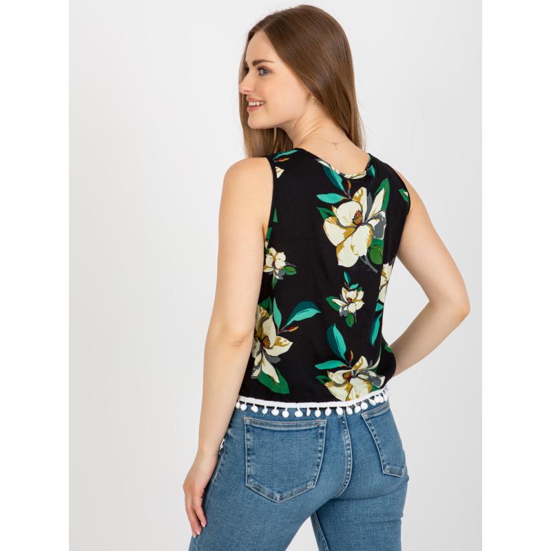 Dámská halenka bez rukávů letní květinová STU černá