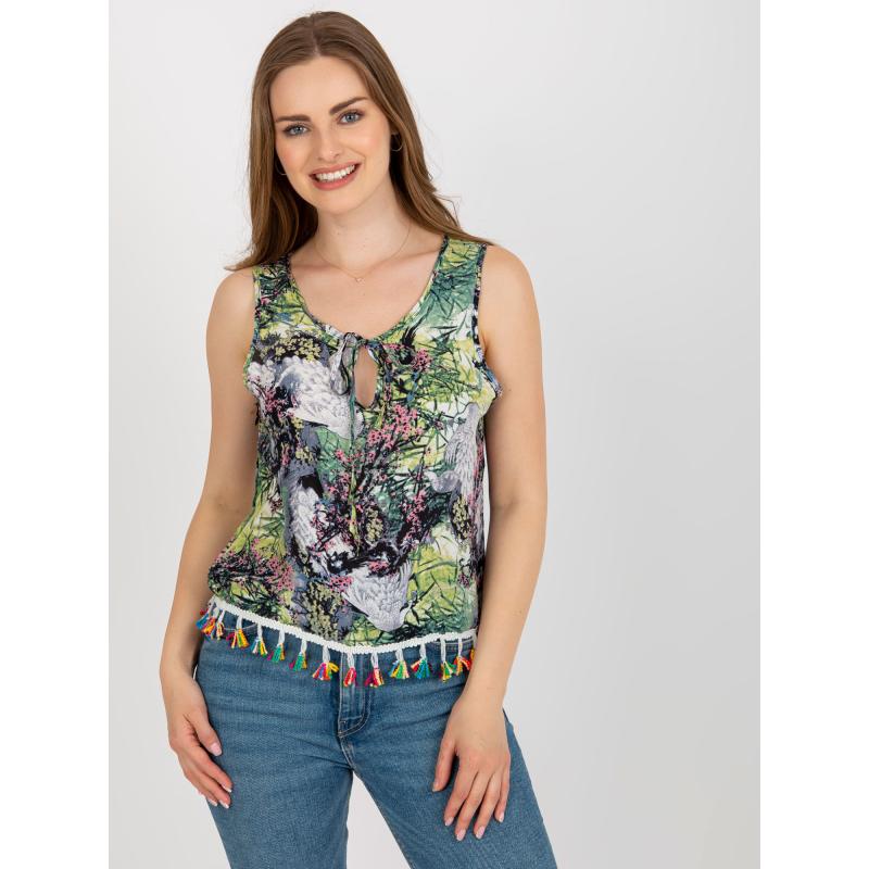 Dámská halenka s potiskem a střapci JOE zelená