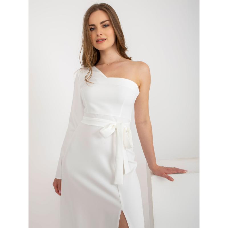 Dámské šaty na jedno rameno maxi večerní CARLA ecru 