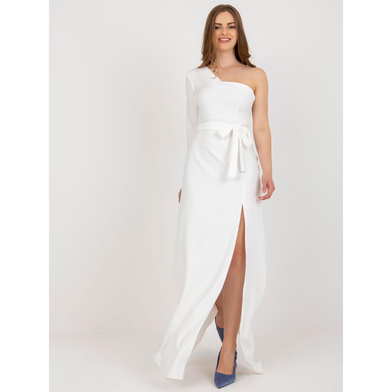 Dámské šaty na jedno rameno maxi večerní CARLA ecru 