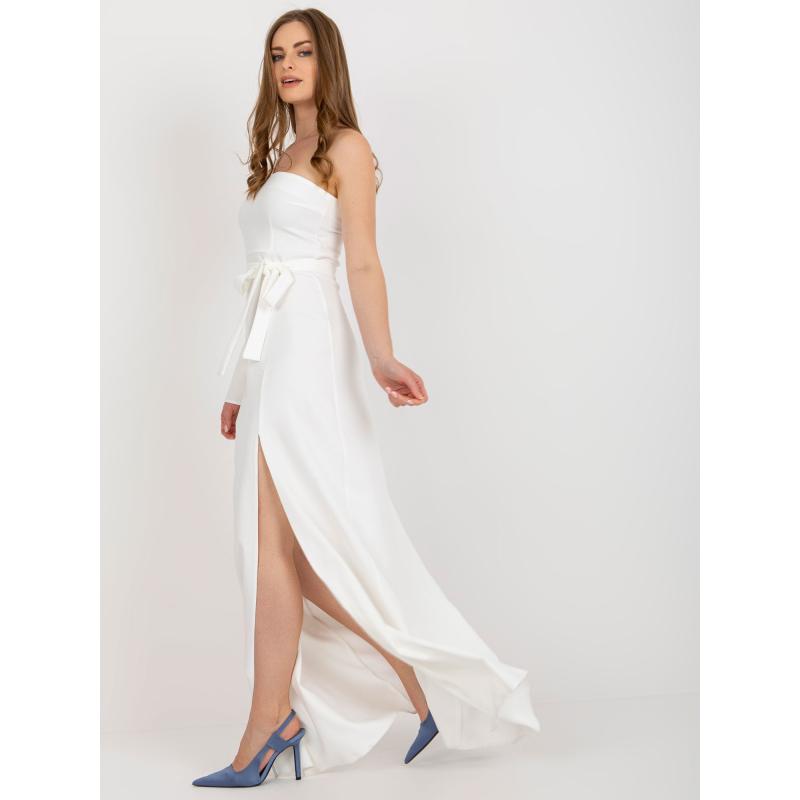 Dámské šaty na jedno rameno maxi večerní CARLA ecru 