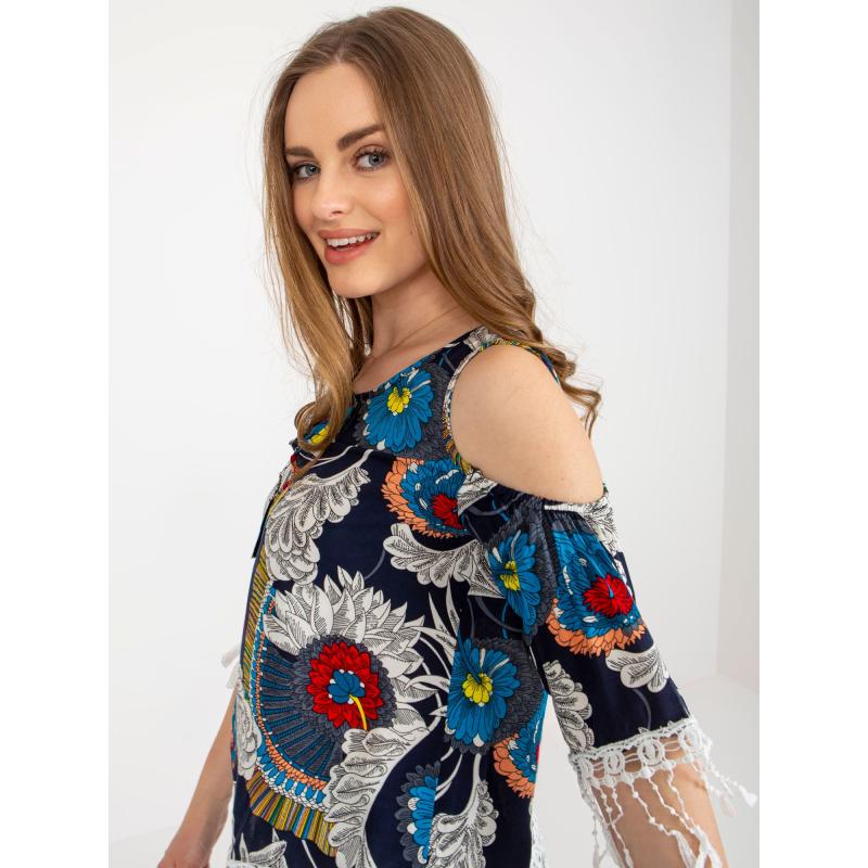 Dámská halenka s potiskem a třásněmi SYDA námořnicky modrá