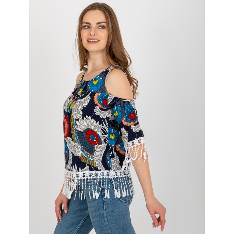 Dámská halenka s potiskem a třásněmi SYDA námořnicky modrá